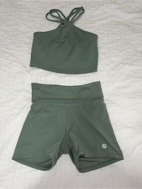 Gilly Hicks Olive Green High-Waist Bike Shorts Set